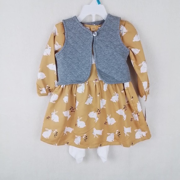 NWT Carter's‎ Baby 3-Piece Dress Set Girl's Size 18m in Yellow w/ Bunnies - Picture 1 of 15